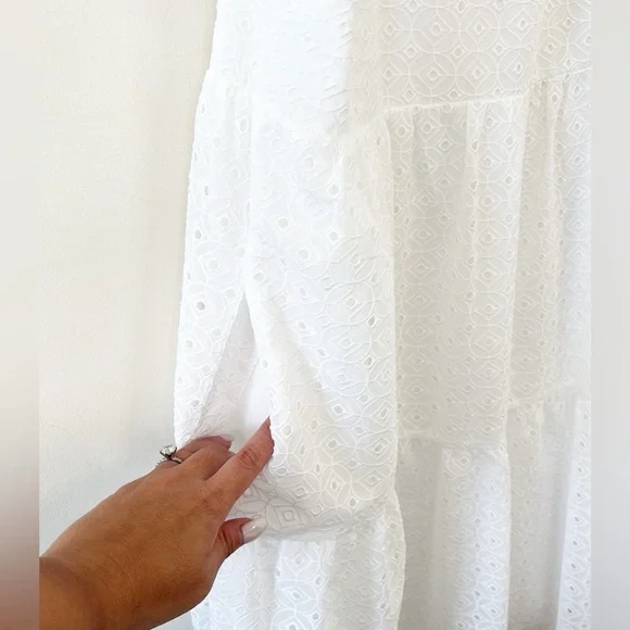 Lilly Pulitzer Novella Dress Resort White Mini Medallion Chiffon Eyelet Size L - Picture 9 of 11
